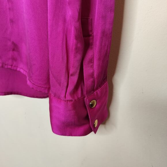 Cache Silk Blouse Button Up Stretch Ruched Long Sleeve - Picture 8 of 8